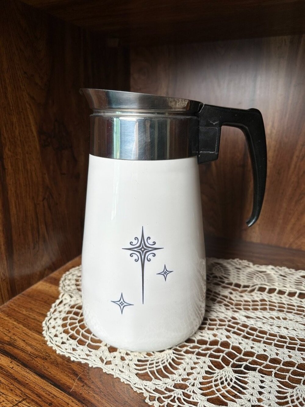 Vintage Corning Ware Atomic Black Starburst 9 Cup Stovetop Percolator